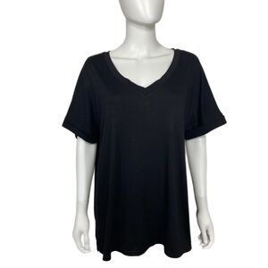 Topstype Women’s Black Casual Rolled Sleeve Tee